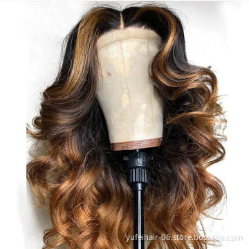 Honey Blonde 30 Inch Long Straight Brown 13X6 Transparent Lace Highlighted Human Hair Wigs 10a Highlight Body Wave Hair Full Wig